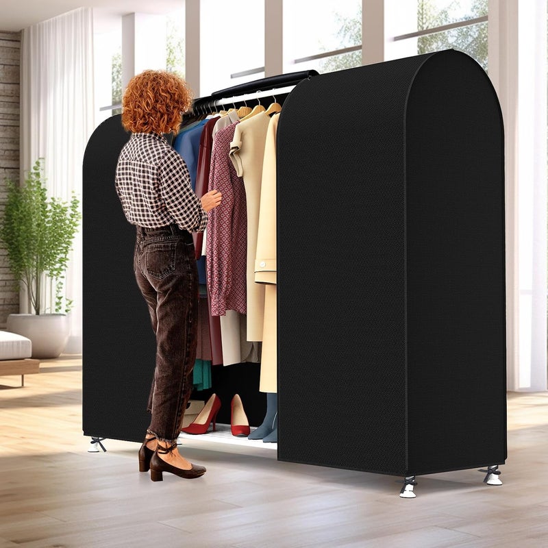 Zilink 72" Garment Rack Cover Dustproof Breathable Clothes Rack Cover Large Garment Bags Protector Cothing Rack with Cover with 2 Durable Zippers for Garment Rack, Black, (Rack Not Included) - Image 2